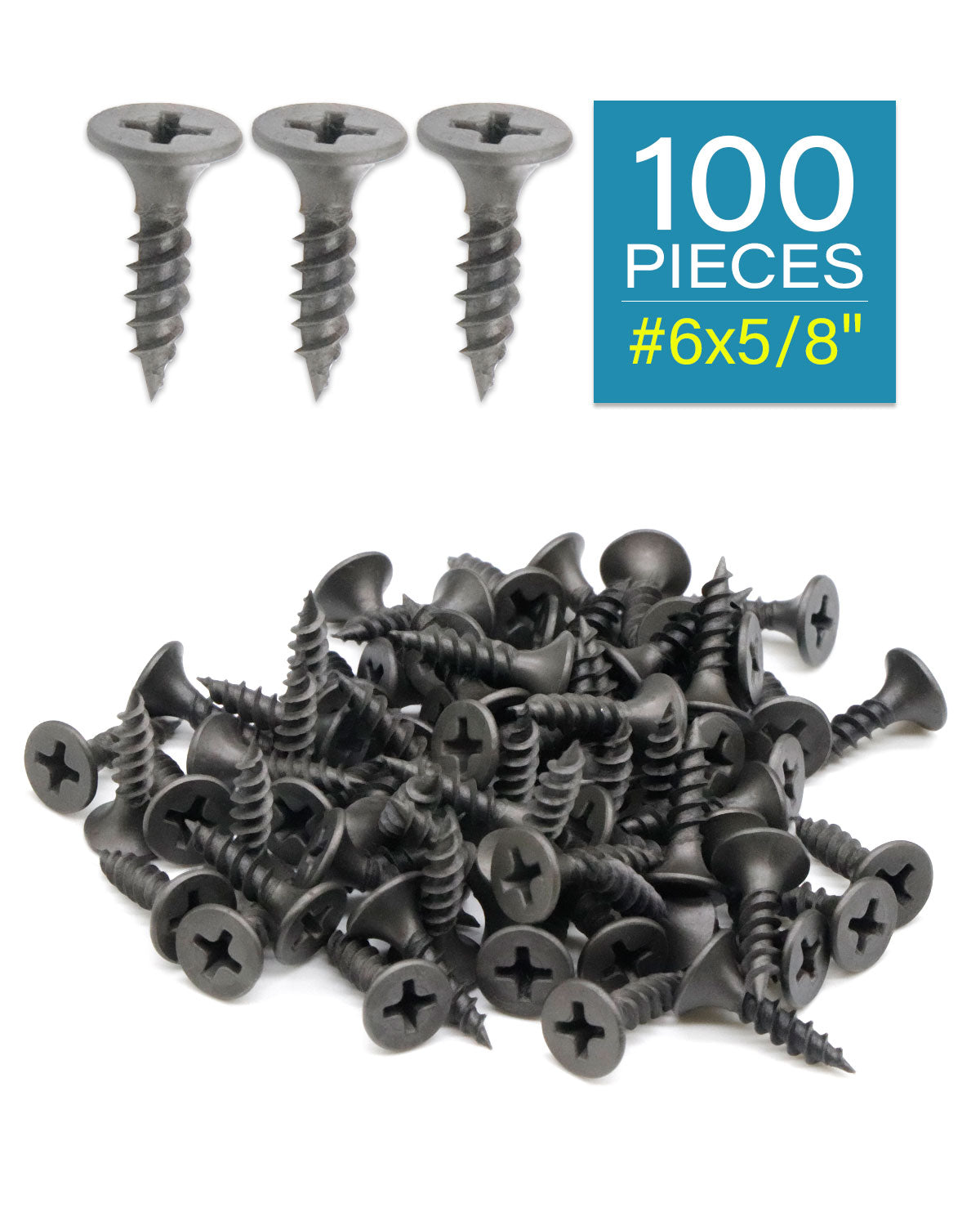 IMScrews 100шт #6x5/8" Шурупы для гипсокартона с плоской головкой Phillips с тонкой резьбой и острым концом Шуруп по дереву, углеродистая сталь 1022A, серый фосфат