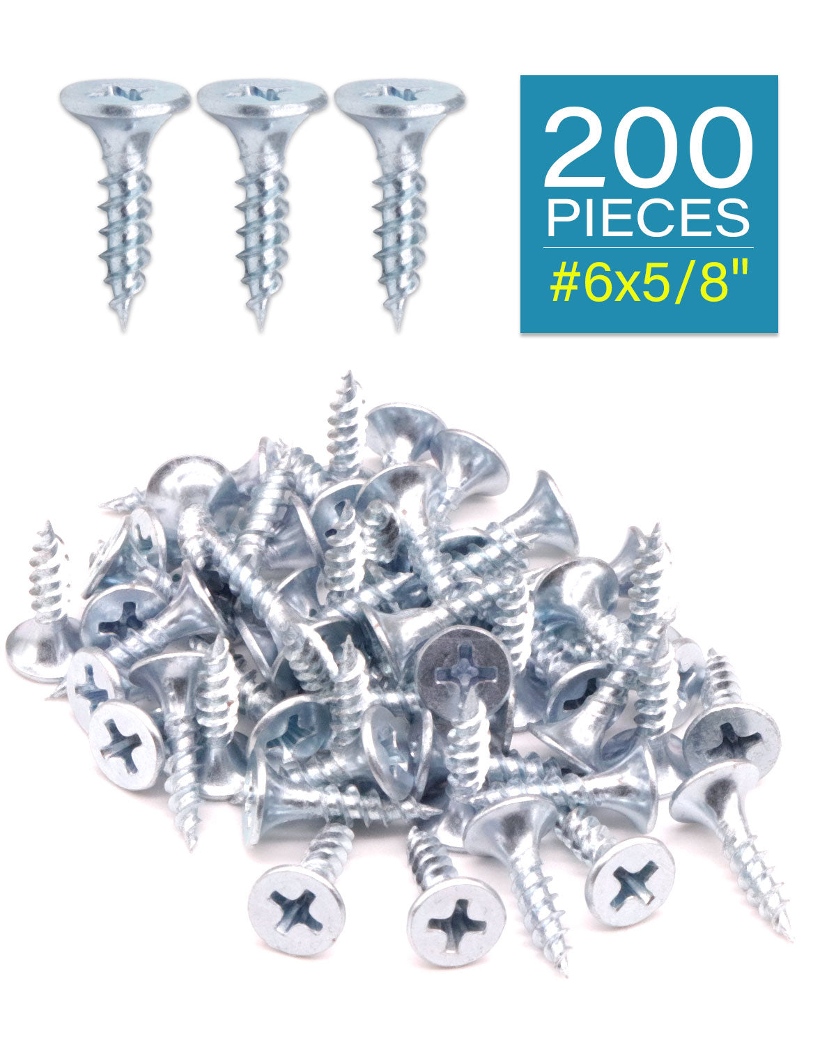 IMScrews 200шт #6x5/8" Шурупы для гипсокартона с плоской головкой и крестообразным шлицем Шурупы по дереву с тонкой резьбой и острым концом, углеродистая сталь 1022A, оцинкованная