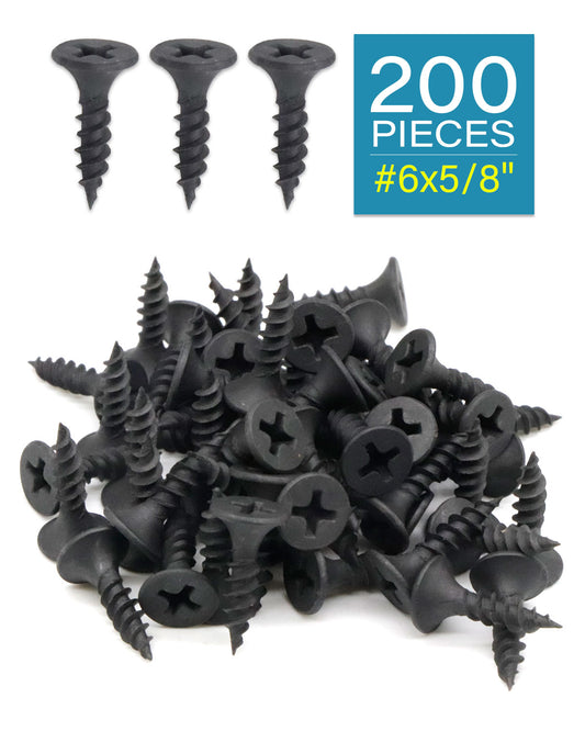 IMScrews 200pcs #6 x 5/8" Flat Head Phillips Drywall Screws Fine Thread Sharp Point Wood Screw, Carbon Steel 1022A, Black Phosphate