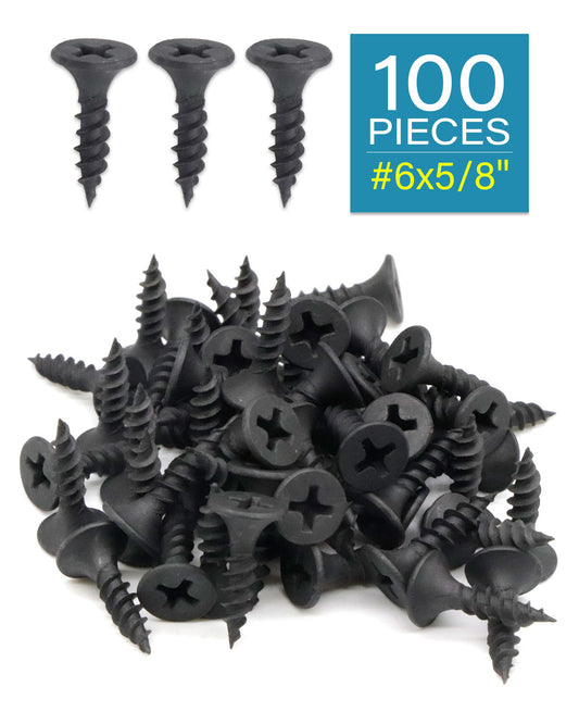 IMScrews 100pcs #6 x 5/8" Flat Head Phillips Drywall Screws Fine Thread Sharp Point Wood Screw, Carbon Steel 1022A, Black Phosphate