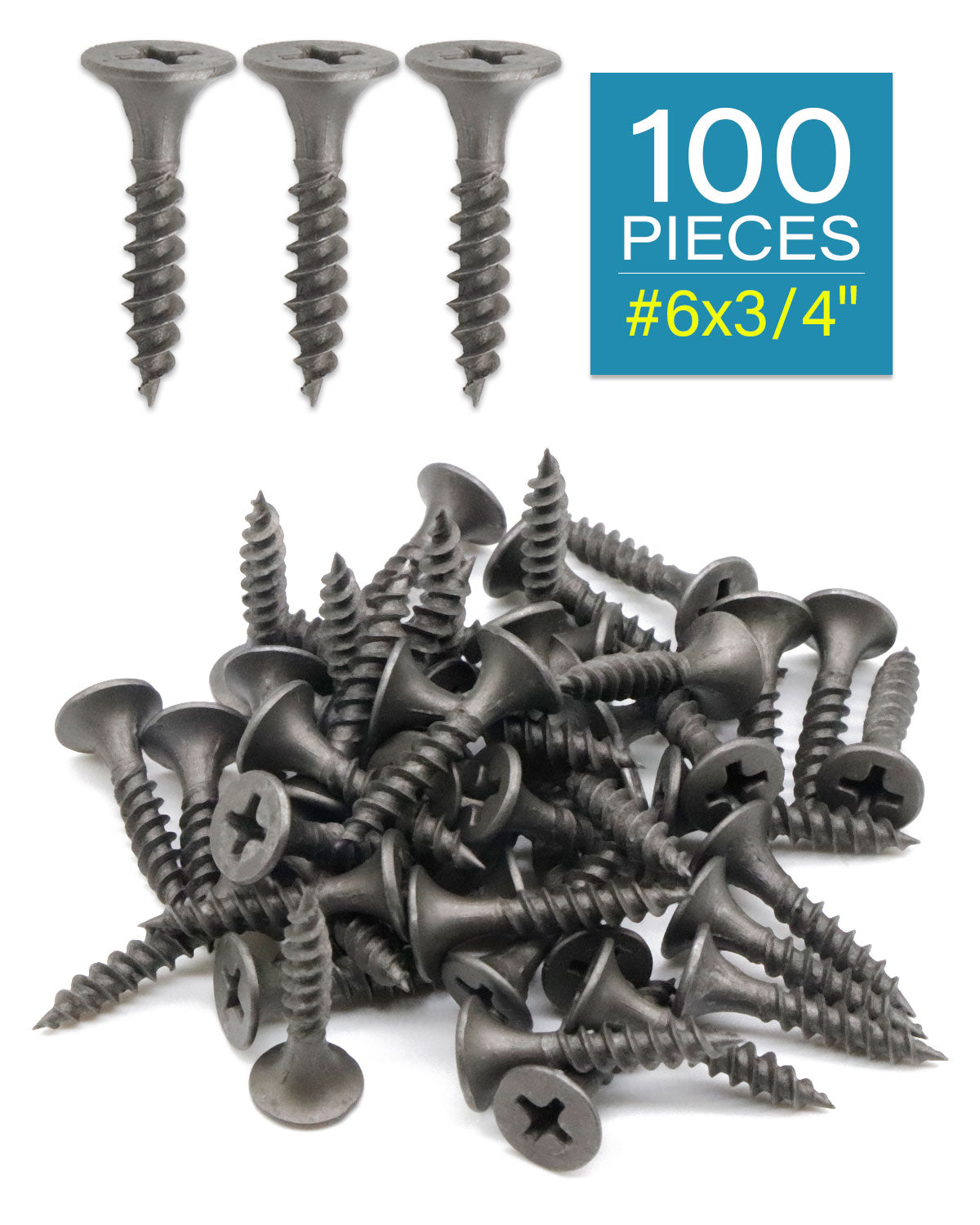 IMScrews 100шт #6x3/4" Шурупы для гипсокартона с плоской головкой Phillips с тонкой резьбой и острым концом Шуруп по дереву, углеродистая сталь 1022A, серый фосфат