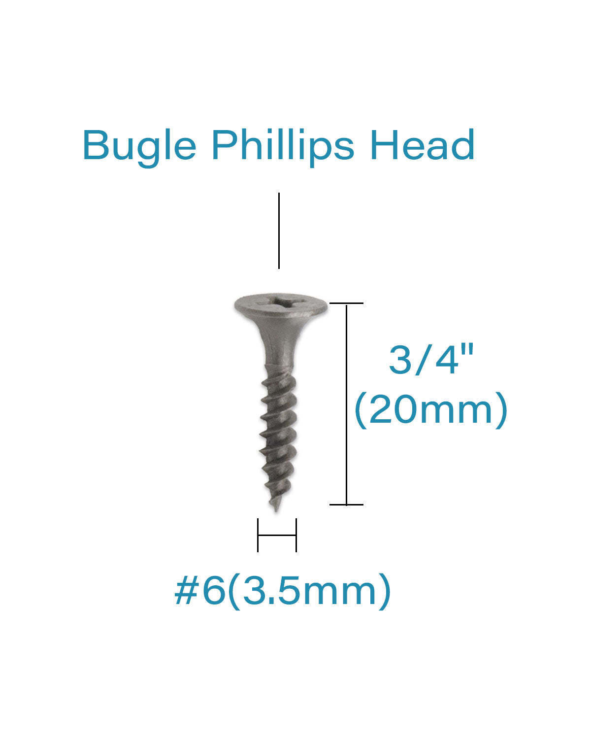 IMScrews 100шт #6x3/4" Шурупы для гипсокартона с плоской головкой Phillips с тонкой резьбой и острым концом Шуруп по дереву, углеродистая сталь 1022A, серый фосфат