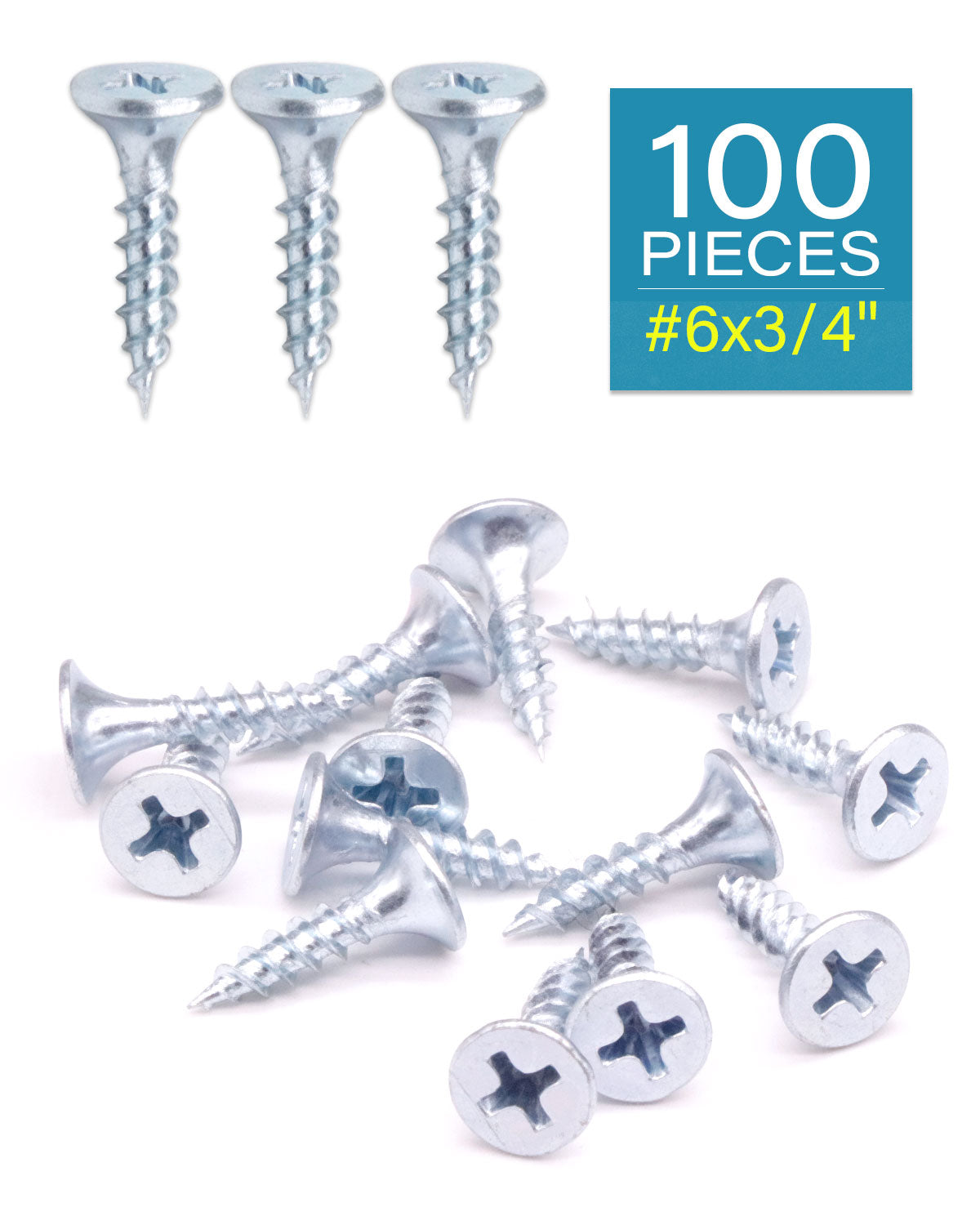 IMScrews 100шт #6 x 3/4" Шурупы для гипсокартона с плоской головкой и крестообразным шлицем Шуруп с тонкой резьбой и острым концом, углеродистая сталь 1022A, оцинкованный