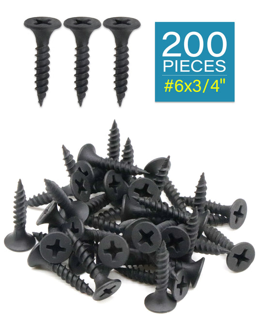 IMScrews 200 шт. #6 x 3/4 дюйма Шурупы для гипсокартона с плоской головкой и крестообразным шлицем Шуруп по дереву с тонкой резьбой и острым концом, углеродистая сталь 1022A, черный фосфат