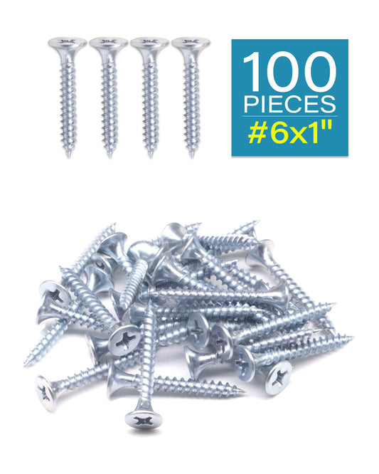 IMScrews 100pcs #6x1" Flat Head Phillips Drywall Screws Fine Thread Sharp Point Wood Screw, Carbon Steel 1022A, Zinc Coated