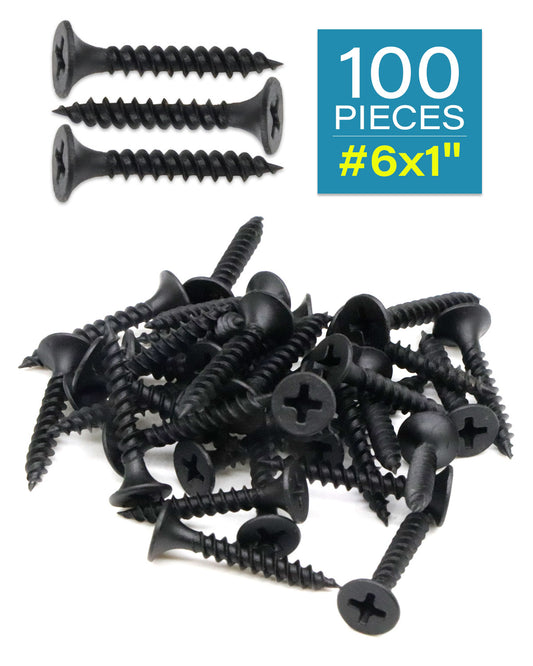 IMScrews 100pcs #6 x 1" Flat Head Phillips Drywall Screws Fine Thread Sharp Point Wood Screw, Carbon Steel 1022A, Black Phosphate