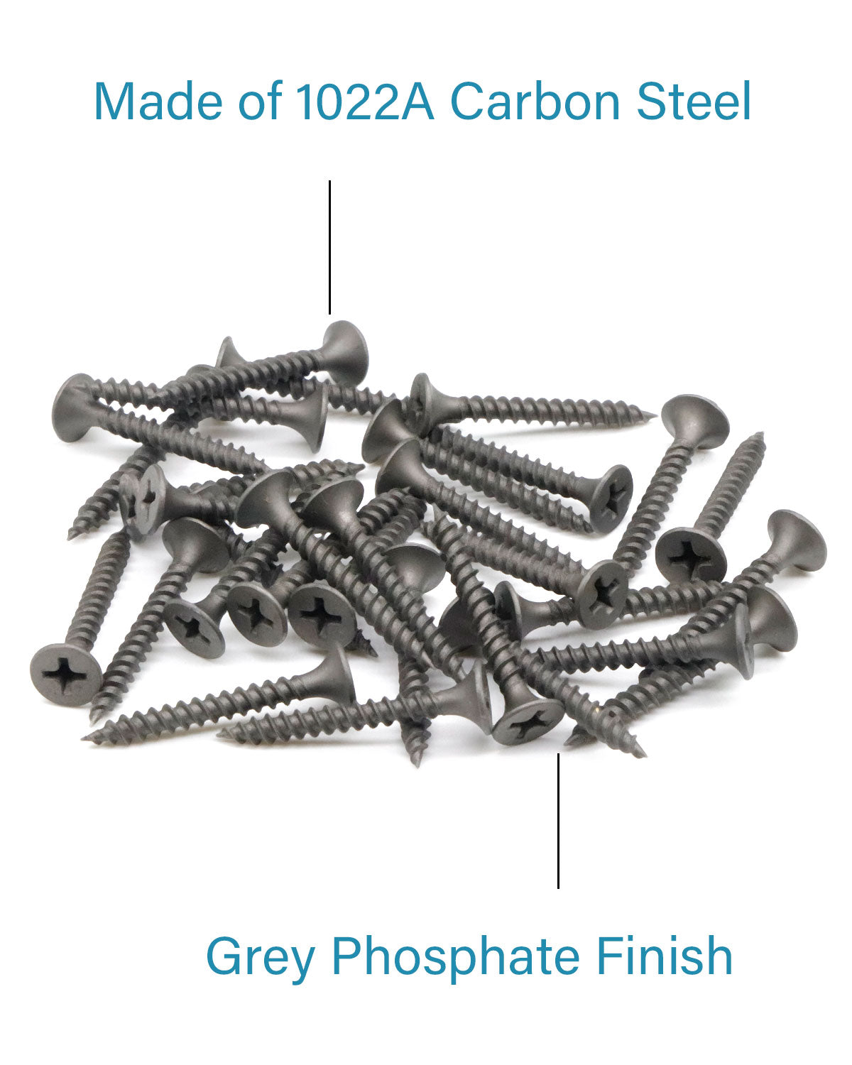 IMScrews 100шт #6 x 1-1/8" Шурупы для гипсокартона с плоской головкой и крестообразным шлицем Шуруп с тонкой резьбой и острым концом, углеродистая сталь 1022A, серый фосфат