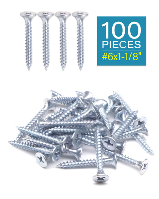 IMScrews 100pcs #6 x 1-1/8" Flat Head Phillips Drywall Screws Fine Thread Sharp Point Wood Screw, Carbon Steel 1022A, Zinc Coated