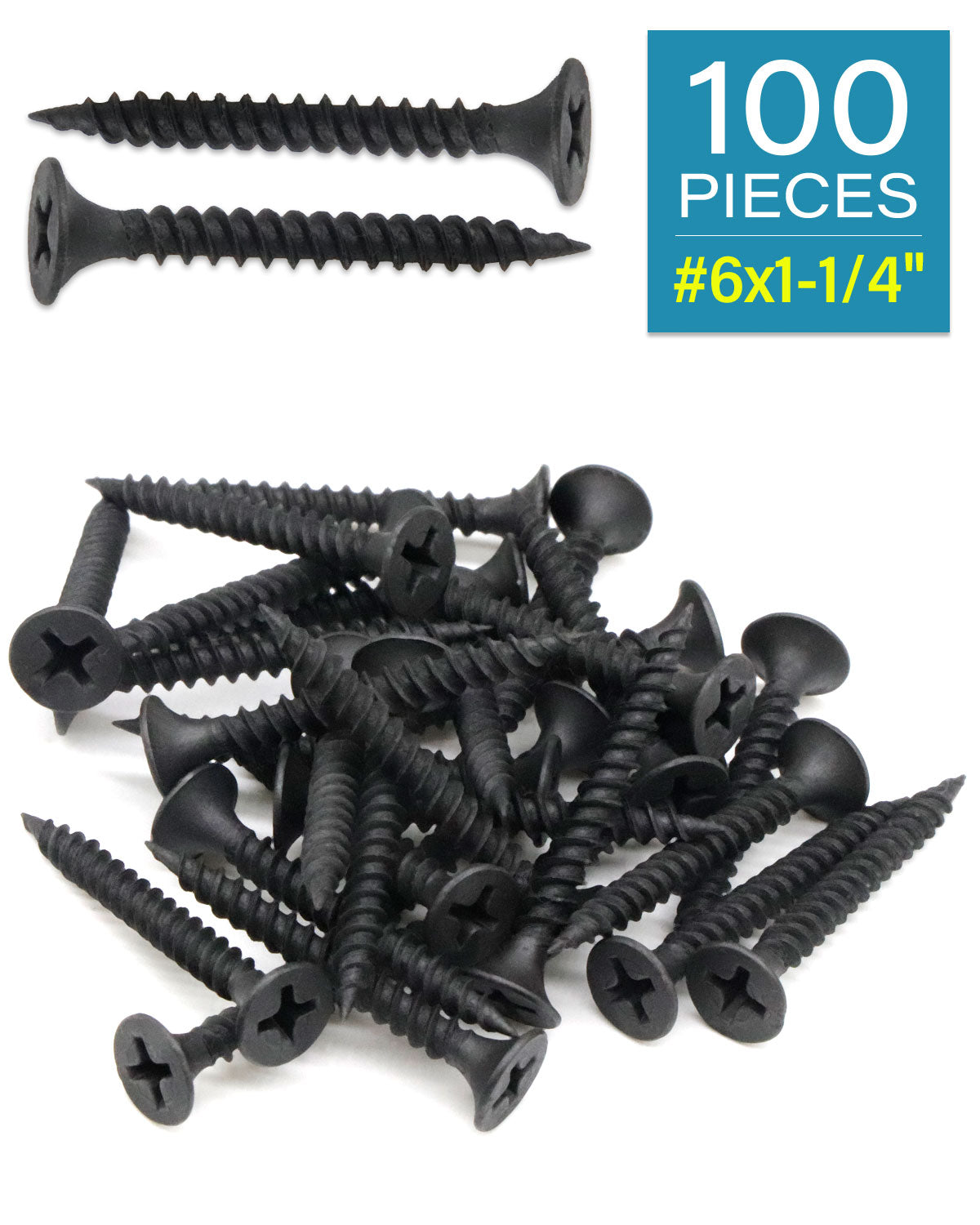 IMSCREWS Black #6 x 1-1/4 Inch Drywall Screws, Flat Head Phillips Wood Screws 100pcs, Sheetrock Screws with Fine Thread Phosphate, Self Tapping Screws for Metal, Drywall, Wooden, Outdoor and Indoor