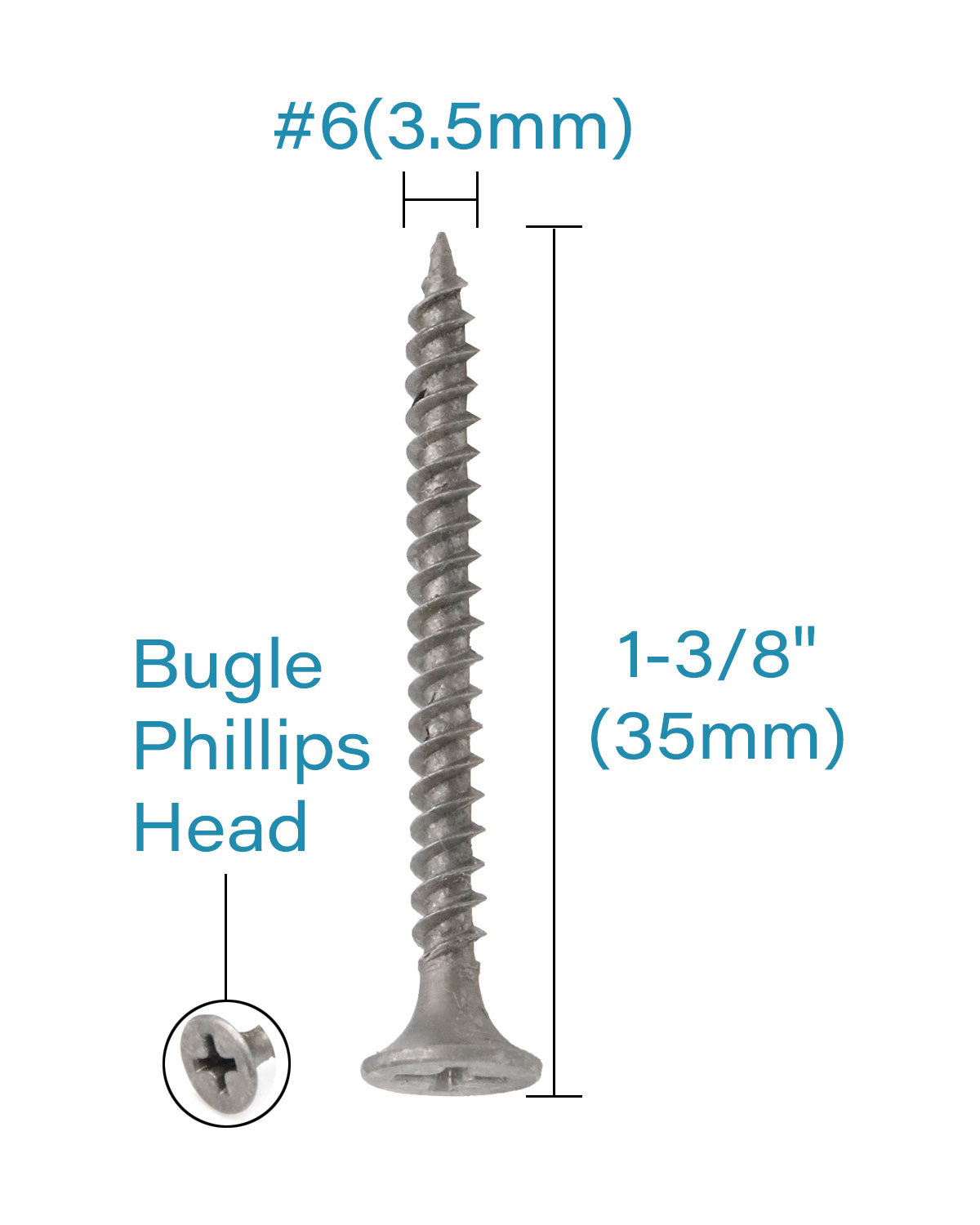 Шурупы для гипсокартона, 6 x 1-3/8 дюймовые шурупы Phillips с плоской головкой и мелкой резьбой, серый фосфат, 200 шт., саморезы для внутренних работ из углеродистой стали для деревянного МДФ, гипсокартона от IMSCREWS