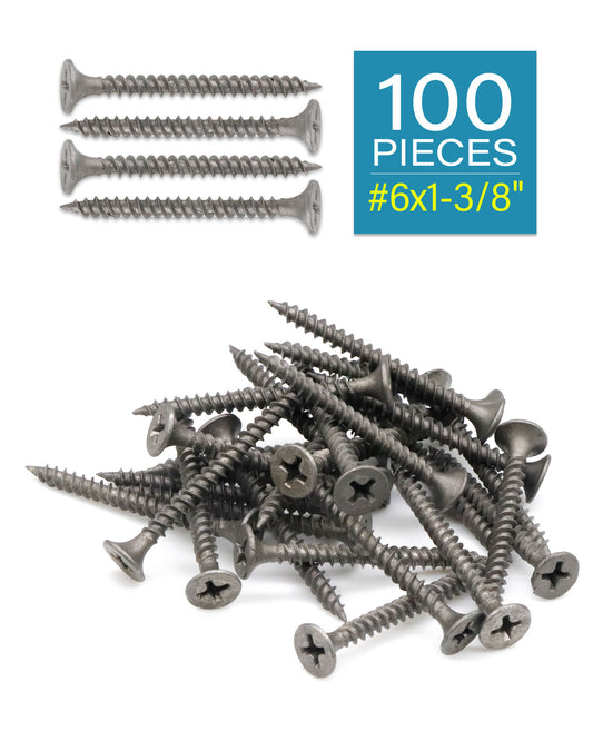 IMScrews 100 шт. #6 x 1-3/8" Шурупы для гипсокартона с плоской головкой и крестообразным шлицем Шуруп по дереву с тонкой резьбой и острым концом, углеродистая сталь 1022A, серый фосфат