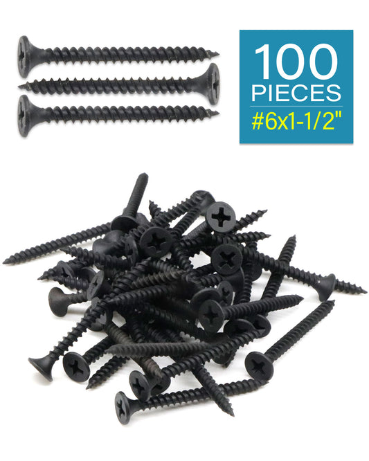 IMScrews 100шт #6x1-1/2" Шурупы для гипсокартона с плоской головкой Phillips с тонкой резьбой и острым концом Шуруп по дереву, углеродистая сталь 1022A, черный фосфат