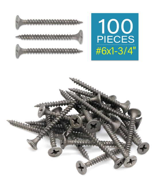 100PCS #6 x 1-3/4 Inch Exterior Wood Screws, Phillips Flat Head Dry Wall Screws Gray Phosphate, Sheetrock Screws with Fine Thread, Self Tapping Screws for Metal, Drywall, Wooden, Outdoor by IMSCREWS