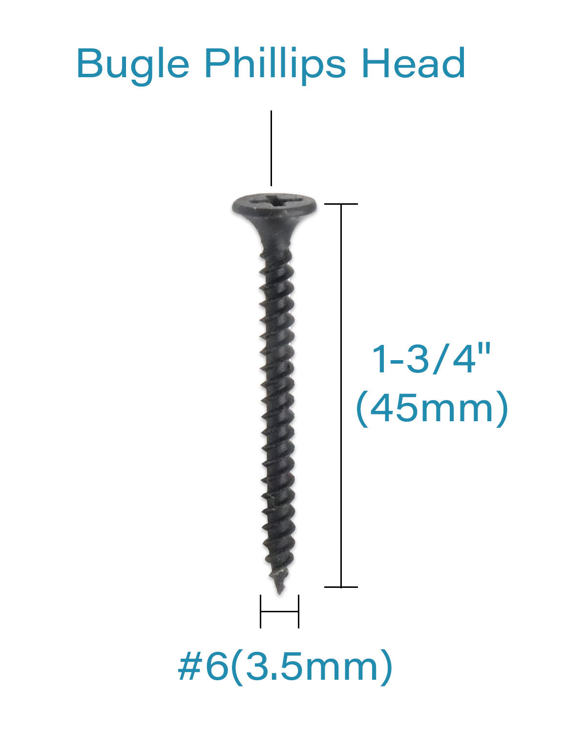 IMScrews 100шт #6 x 1-3/4" Шурупы для гипсокартона с плоской головкой и крестообразным шлицем Шуруп с тонкой резьбой и острым концом, углеродистая сталь 1022A, черный фосфат