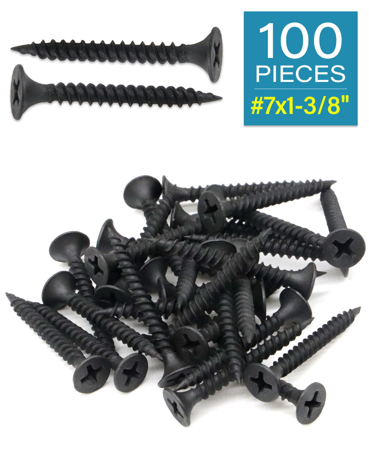 Шурупы IMSCREWS для гипсокартона, плоские шурупы Phillips 7 x 1-3/8 дюйма, 200 шт., тонкая резьба с черным фосфатом, саморезы для внутренних работ из углеродистой стали для древесины, гипсокартона МДФ