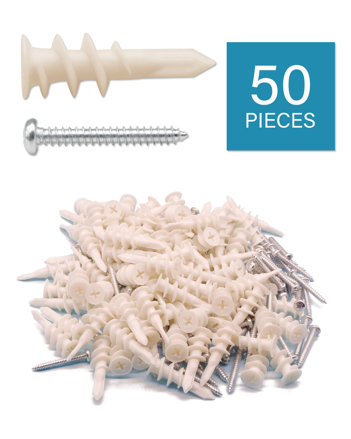 IMScrews 50pcs Plastic Self Drilling Drywall Anchors with Screws Assortment Kit, Wall Anchors Kit with 25pcs Screws/25pcs Drywall Anchors