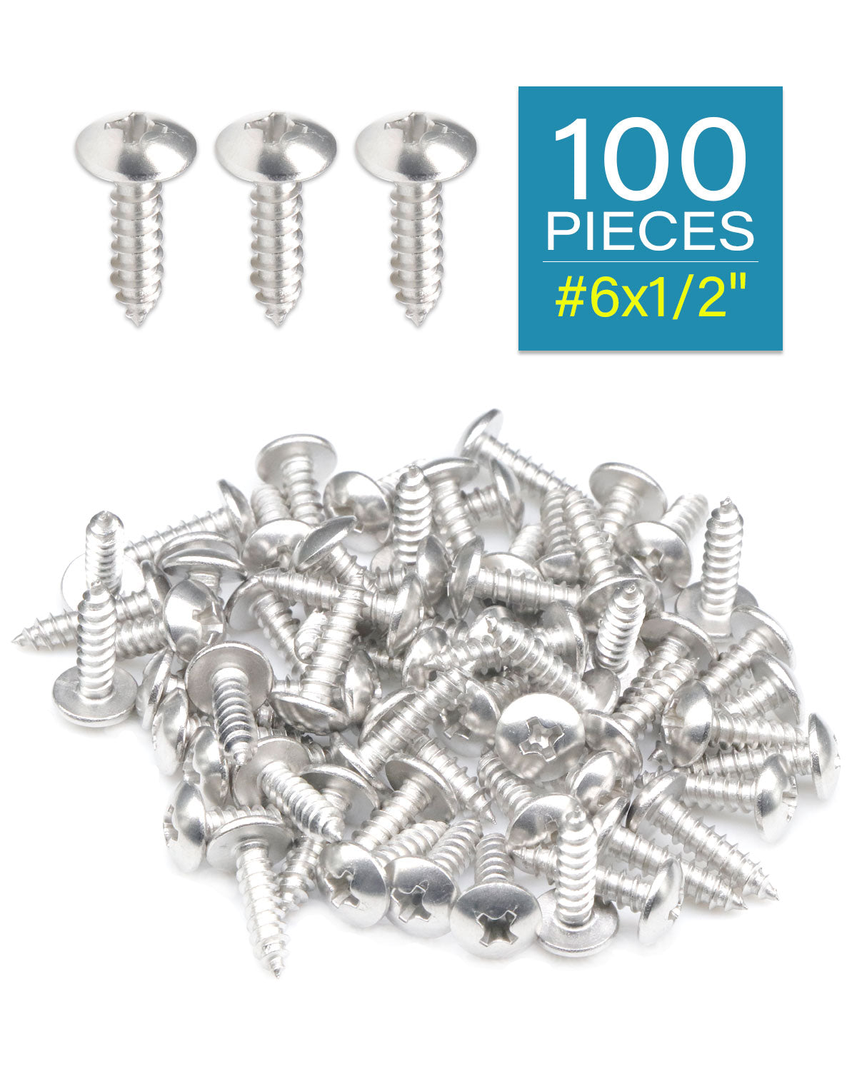 IMScrews 100Pcs #6 x 1/2"(12mm) Truss Head Phillips Wood Screws Heavy Duty 18-8 (304) Stainless Steel Screws