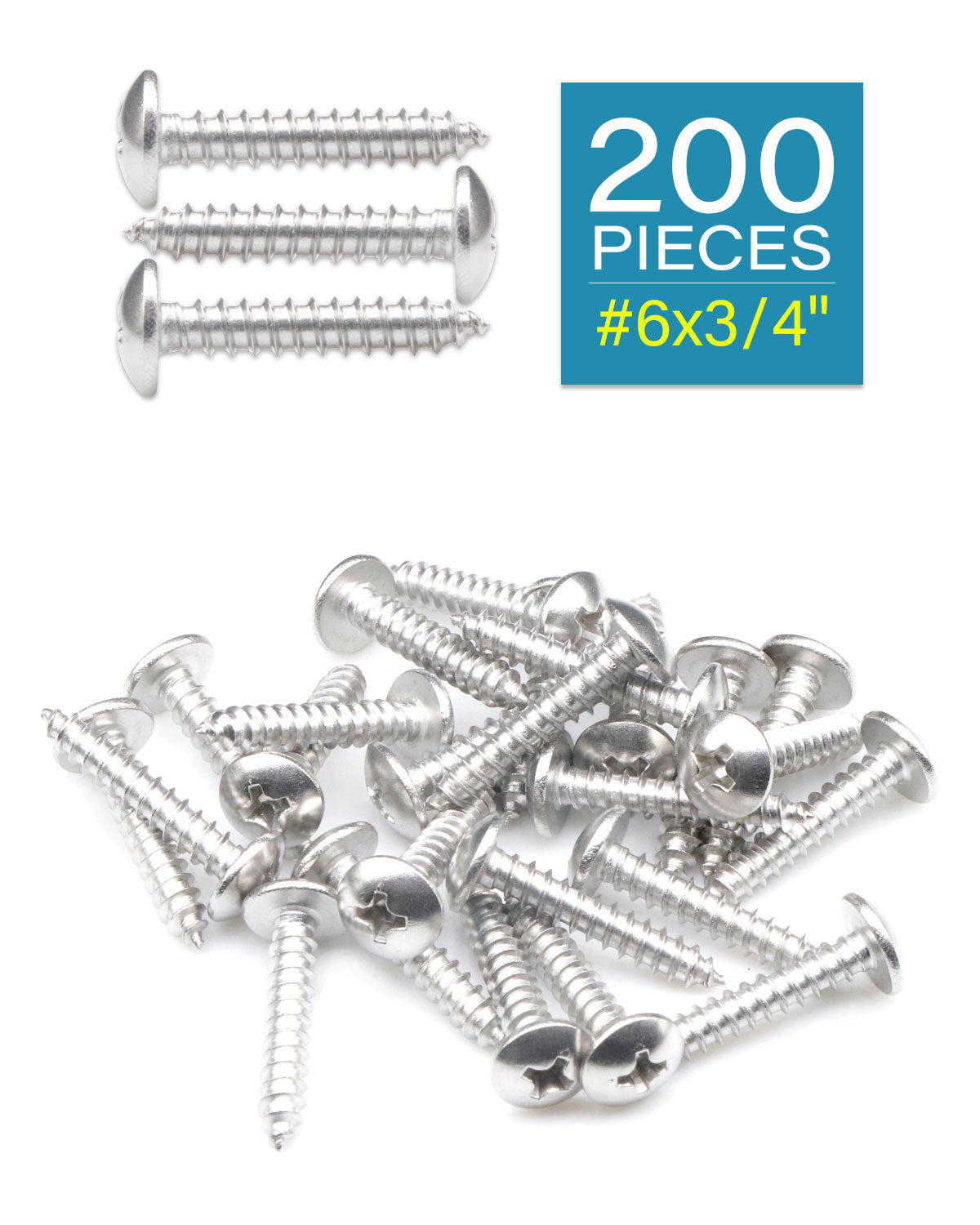 IMScrews 200 Qty #6 x 3/4"(20mm) Truss 304 Stainless Phillips Head Wood Screws