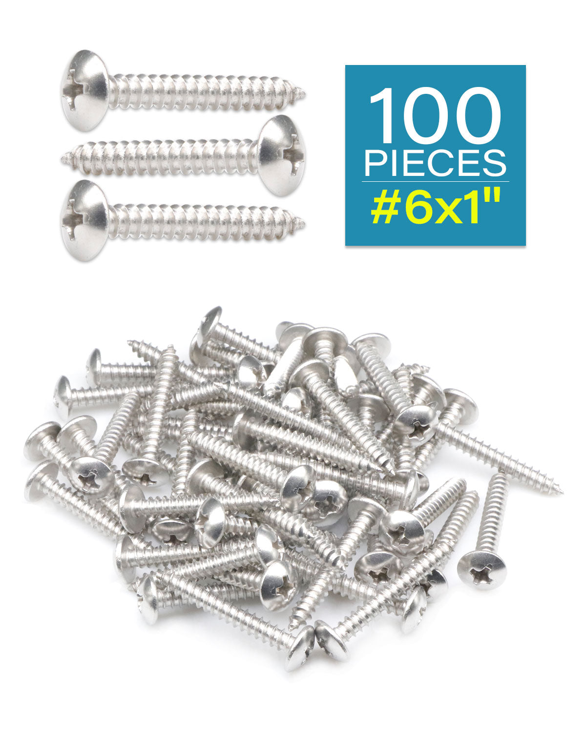 IMScrews #6 x 1"(25mm) 100Pcs 304 Stainless Steel Phillips Truss Head Self Tapping Sheet Metal Screws Assortment Kit