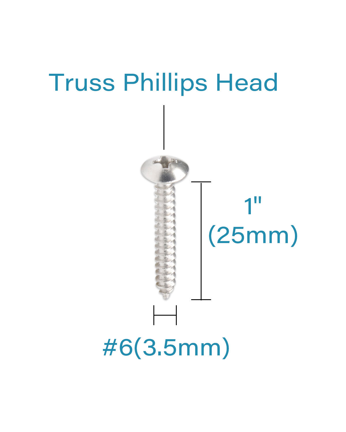 IMScrews #6 x 1"(25mm) 100Pcs 304 Stainless Steel Phillips Truss Head Self Tapping Sheet Metal Screws Assortment Kit