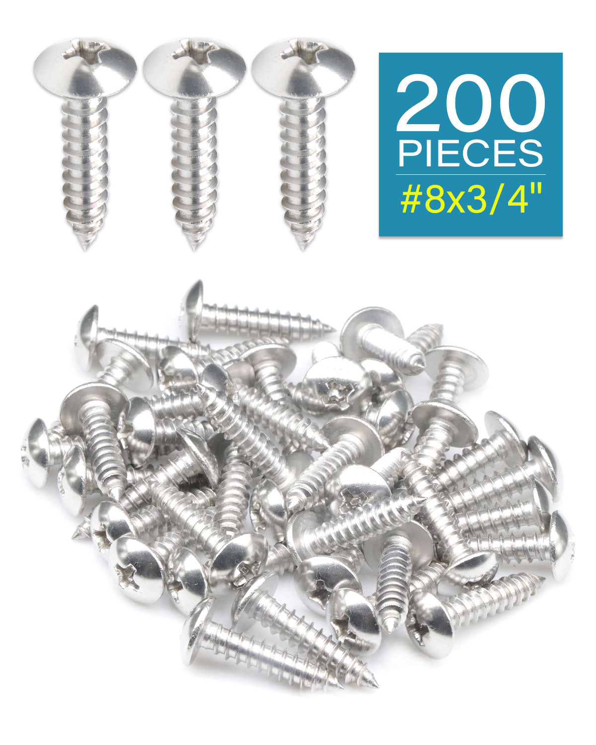 IMScrews 200 Qty #8 x 3/4"(20mm) Truss 304 Stainless Phillips Head Wood Screws