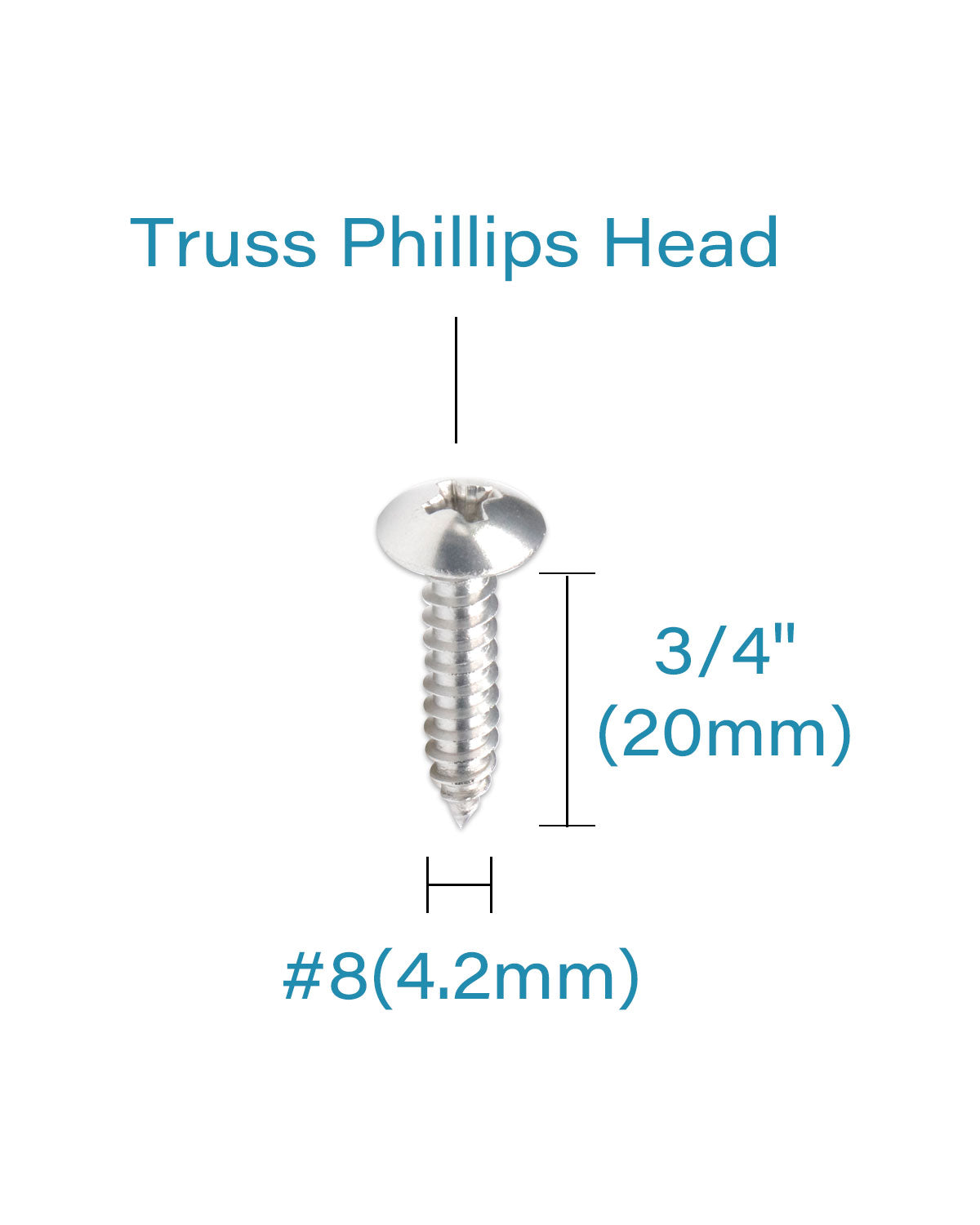 IMScrews 200 Qty #8 x 3/4"(20mm) Truss 304 Stainless Phillips Head Wood Screws