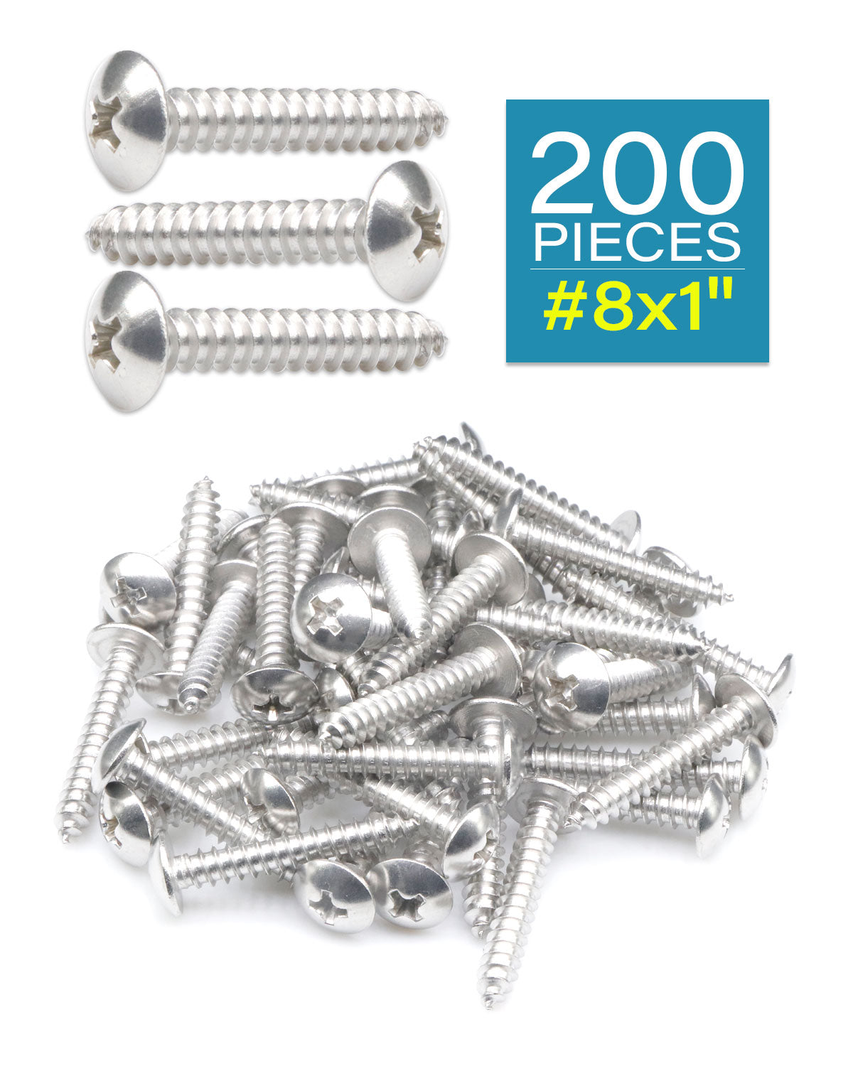 IMScrews #8 x 1"(25mm) 200Pcs 304 Stainless Steel Phillips Truss Head Self Tapping Sheet Metal Screws Assortment Kit