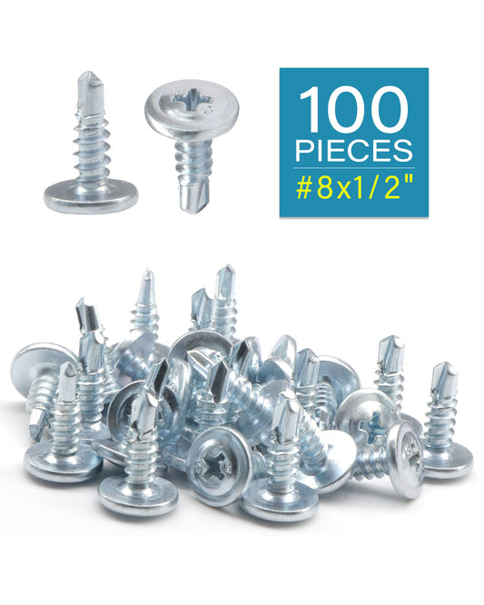 IMScrews 100pcs #8 x 1/2" Self Drilling Truss Head Screws Standard Thread Wood Work MDF Zinc