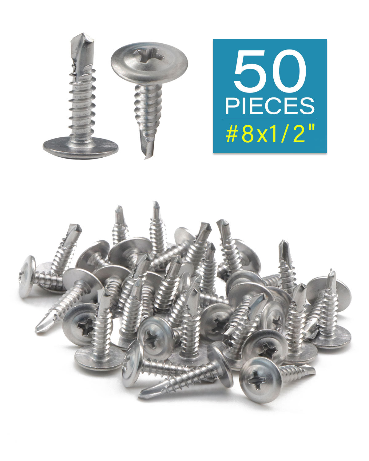 IMScrews 50 шт. #8 x 1/2 дюйма Самосверлящие винты с ферменной головкой Стандартная резьба Работа по дереву МДФ 410 Нержавеющая сталь