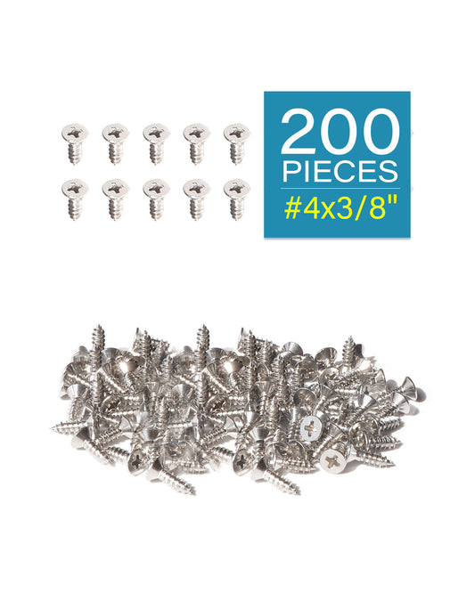 IMScrews 200pcs #4 x 3/8" (9.5mm) Stainless Flat Head Phillips Wood Screws 18-8 (304) Stainless Steel Countersunk Self Tapping Screws