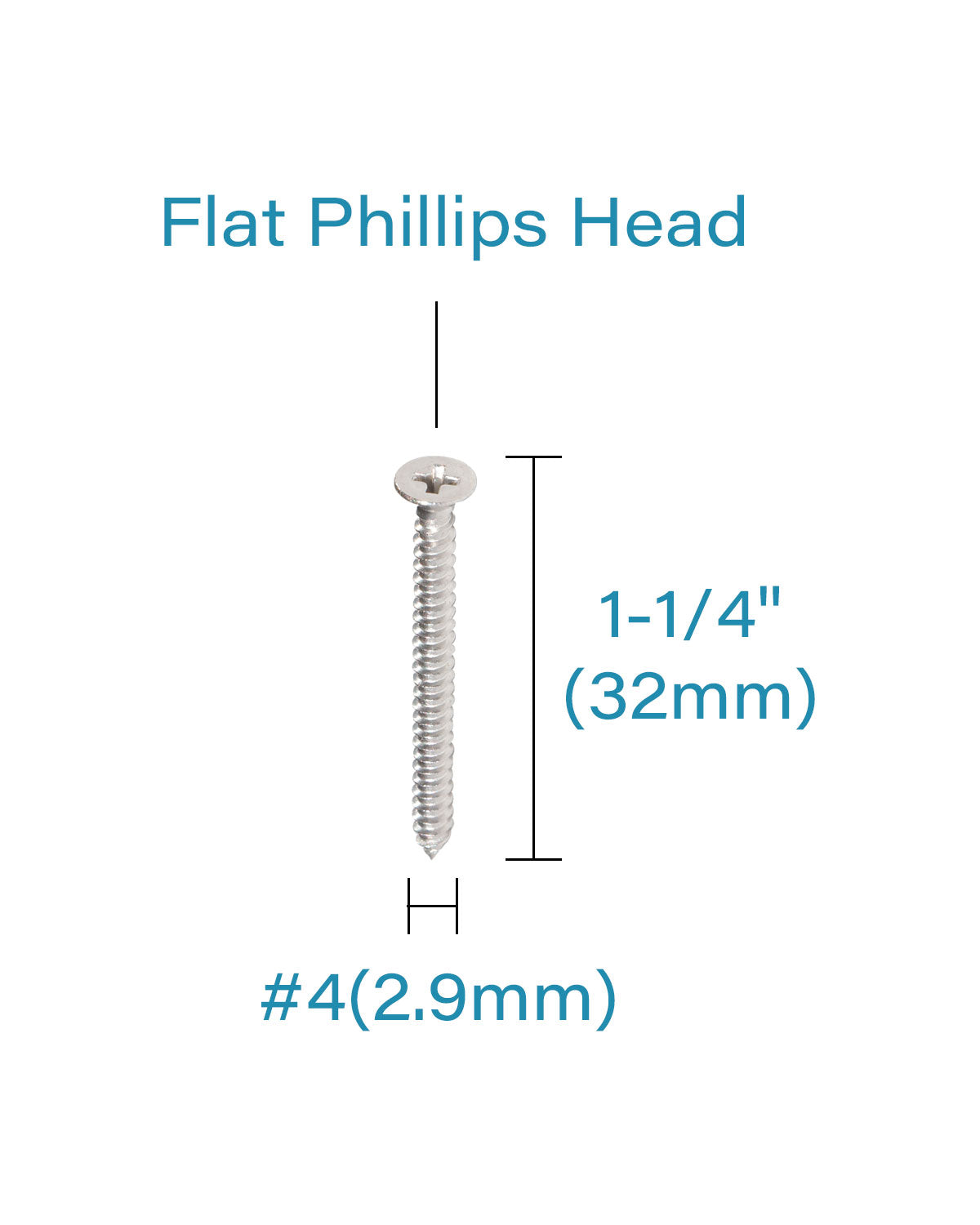 50pcs #4 x 1-1/4" (32mm) Stainless Flat Head Phillips Wood Screws 18-8 (304) Stainless Steel Countersunk Self Tapping Screws