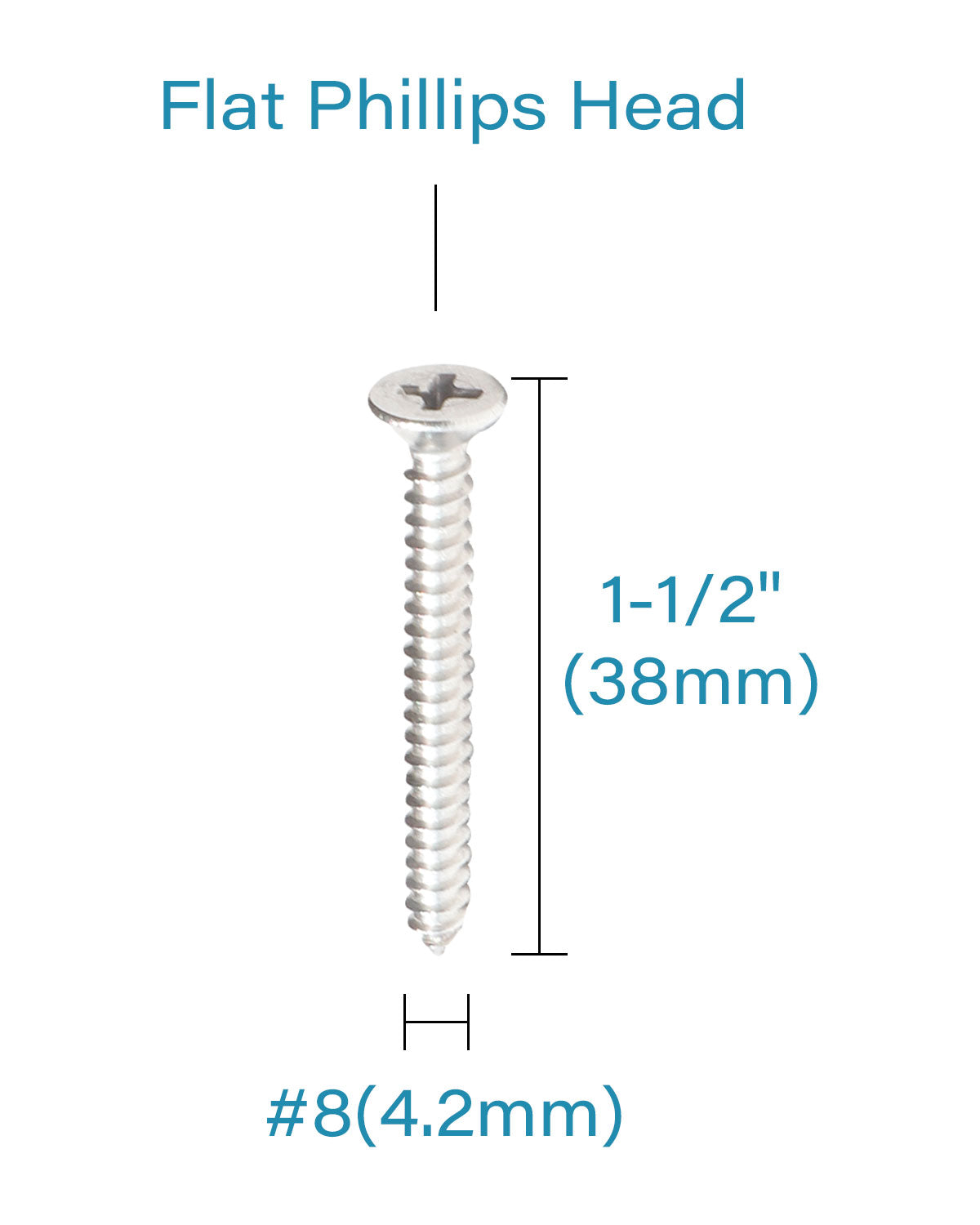 IMScrews 100pcs #8 x 1-1/2" (38mm) Stainless Flat Head Phillips Wood Screws 18-8 (304) Stainless Steel Countersunk Self Tapping Screws