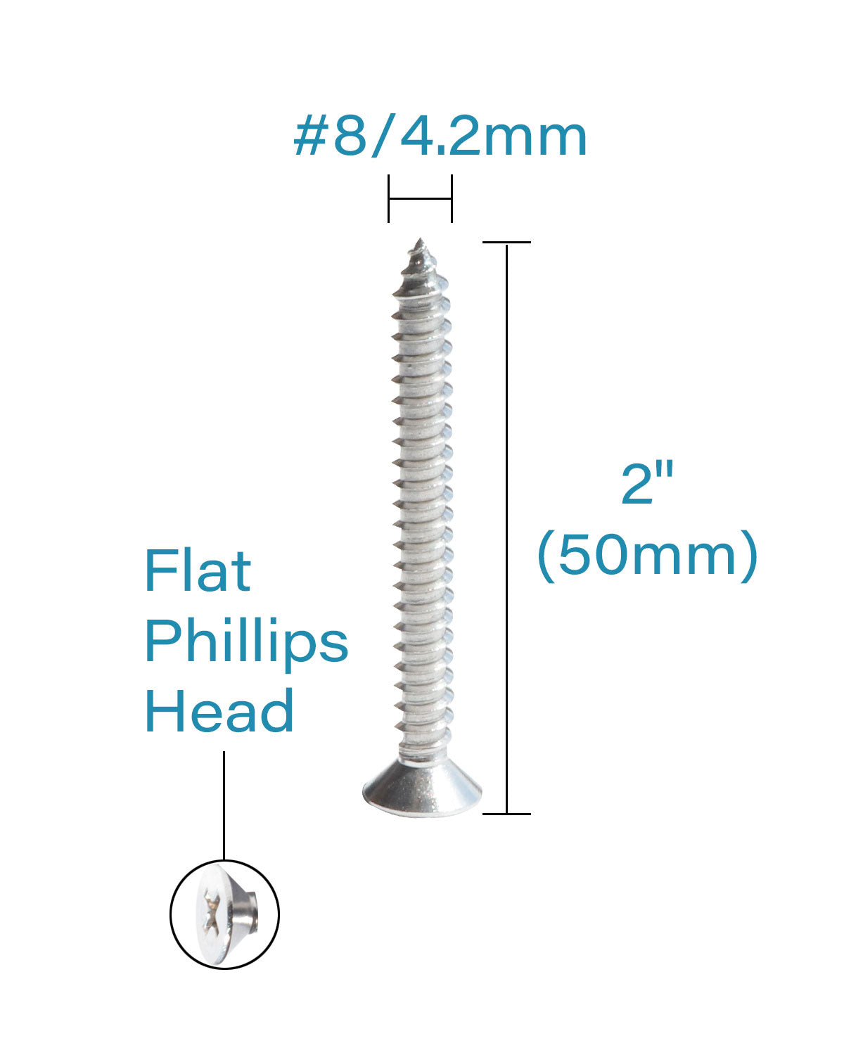 IMScrews 50pcs #8 x 2" (50mm) Stainless Flat Head Phillips Wood Screws 18-8 (304) Stainless Steel Countersunk Self Tapping Screws