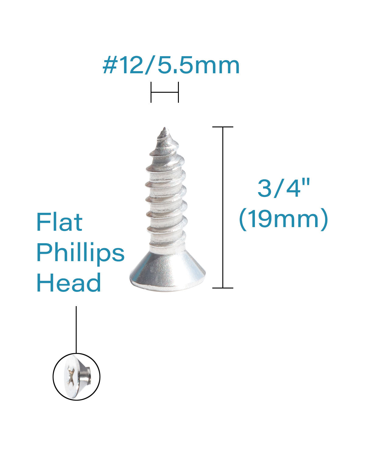 IMScrews 100pcs #12 x 3/4" (19mm) Stainless Flat Head Phillips Wood Screws 18-8 (304) Stainless Steel Countersunk Self Tapping Screws