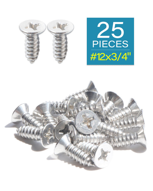 IMScrews 25pcs #12 x 3/4" (19mm) Stainless Flat Head Phillips Wood Screws 18-8 (304) Stainless Steel Countersunk Self Tapping Screws