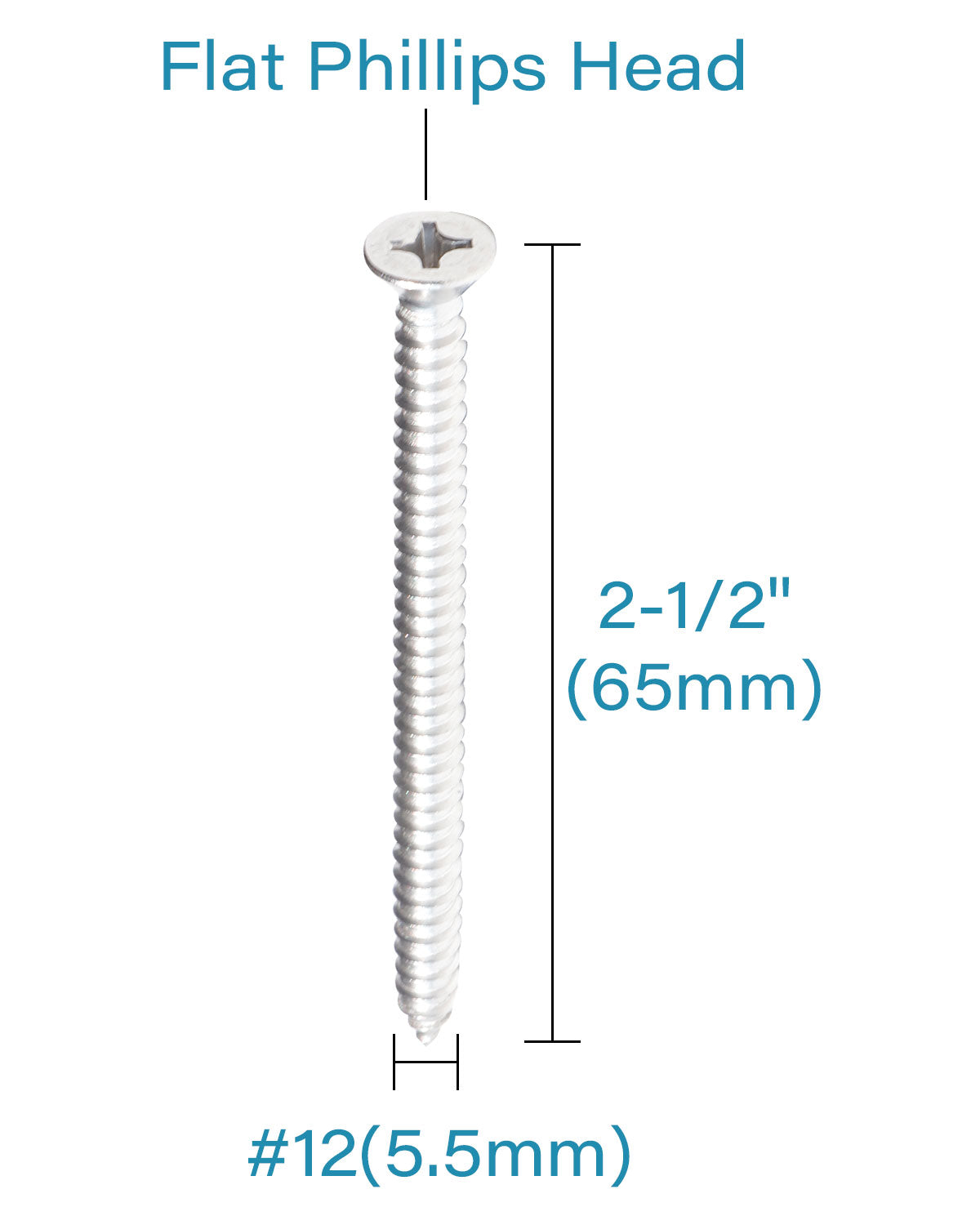 IMScrews 25pcs #12 x 2-1/2" (65mm) Stainless Flat Head Phillips Wood Screws 18-8 (304) Stainless Steel Countersunk Self Tapping Screws