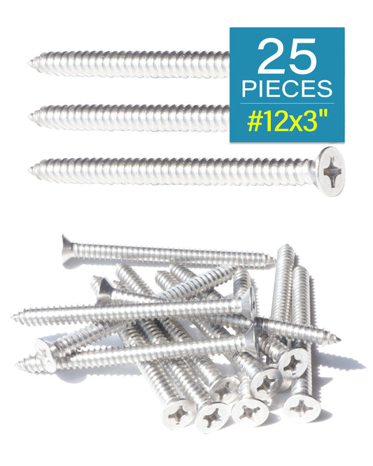 IMScrews 25pcs #12 x 3" (75mm) Stainless Flat Head Phillips Wood Screws 18-8 (304) Stainless Steel Countersunk Self Tapping Screws