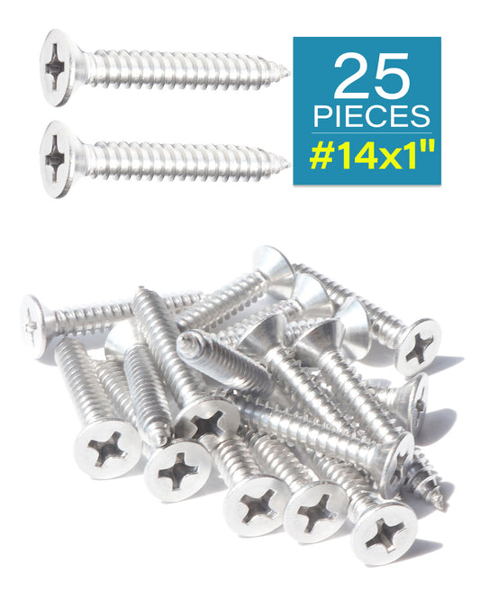 IMScrews 25pcs #14 x 1" (25mm) Stainless Flat Head Phillips Wood Screws 18-8 (304) Stainless Steel Countersunk Self Tapping Screws