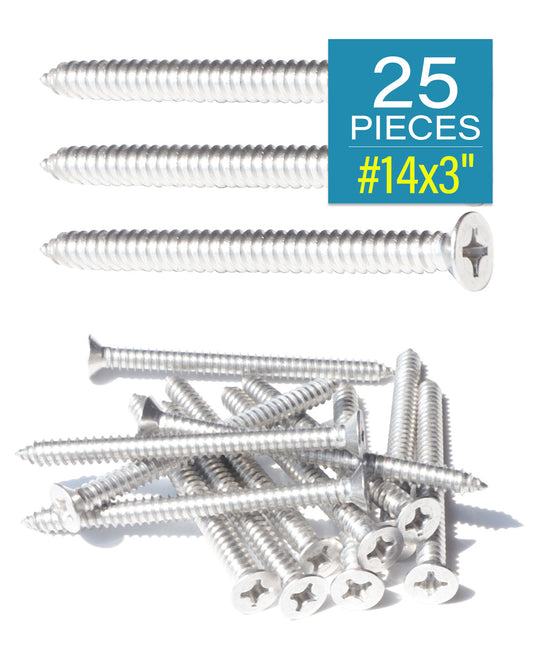 IMScrews 25pcs #14 x 3" (75mm) Stainless Flat Head Phillips Wood Screws 18-8 (304) Stainless Steel Countersunk Self Tapping Screws