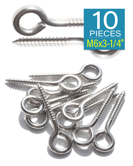 IMScrews, 10 шт. M6 x 3-1/4 дюйма, винт с глазами, маленькие винты с проушиной, болт с проушиной, 18-8 (304), сверхпрочный крючок из нержавеющей стали