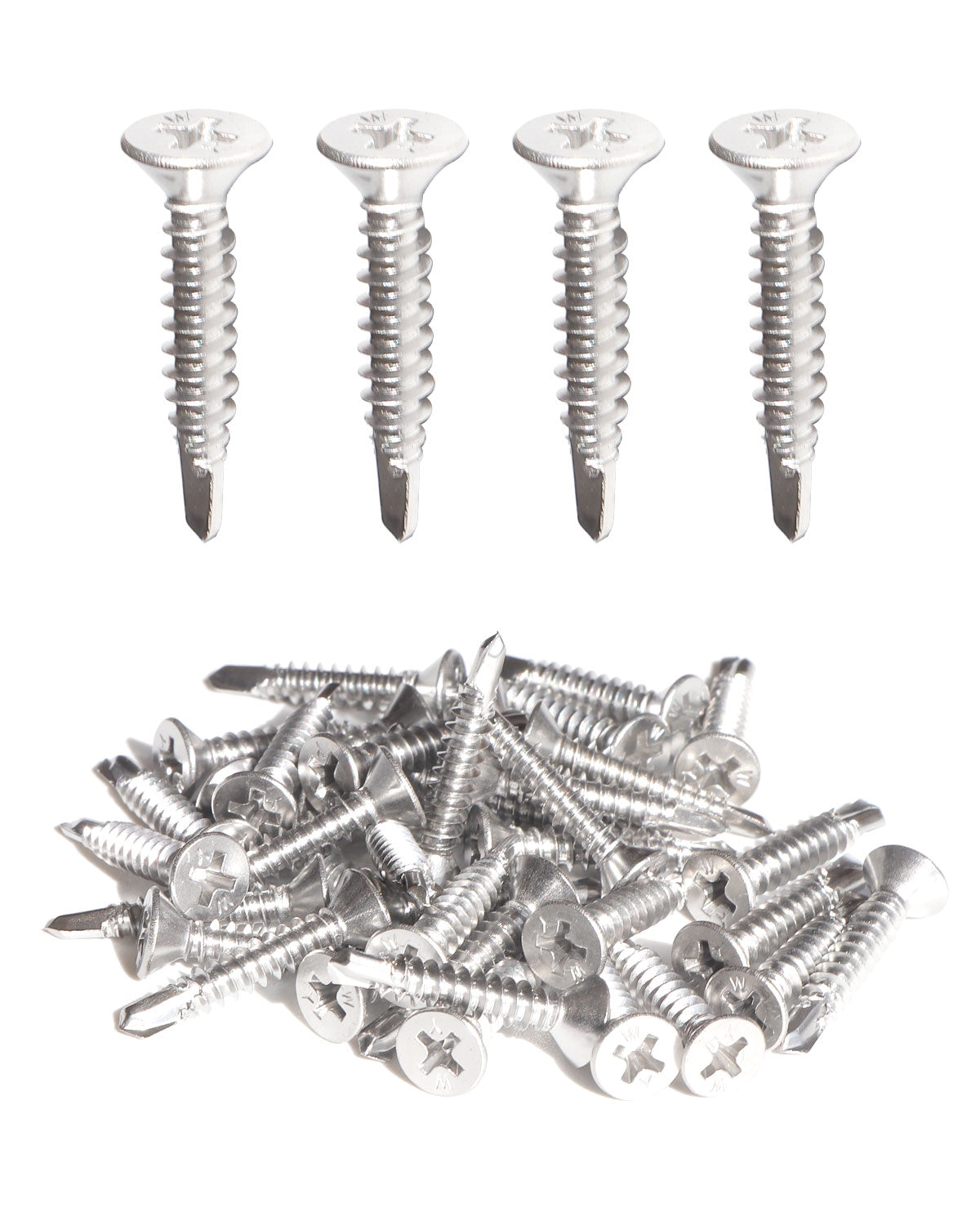 IMScrews 100pcs #8 x 1" Stainless Flat Head Phillips Self Drilling Screws, 410 Stainless Steel Full Thread Sheet Metal Tek Wood to Metal Screws