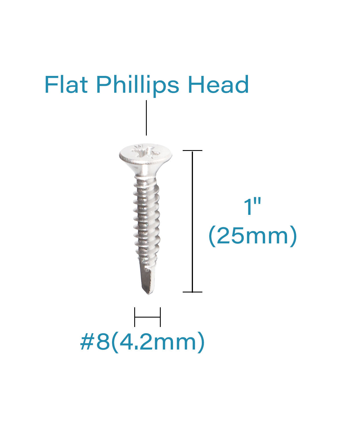 IMScrews 100pcs #8 x 1" Stainless Flat Head Phillips Self Drilling Screws, 410 Stainless Steel Full Thread Sheet Metal Tek Wood to Metal Screws