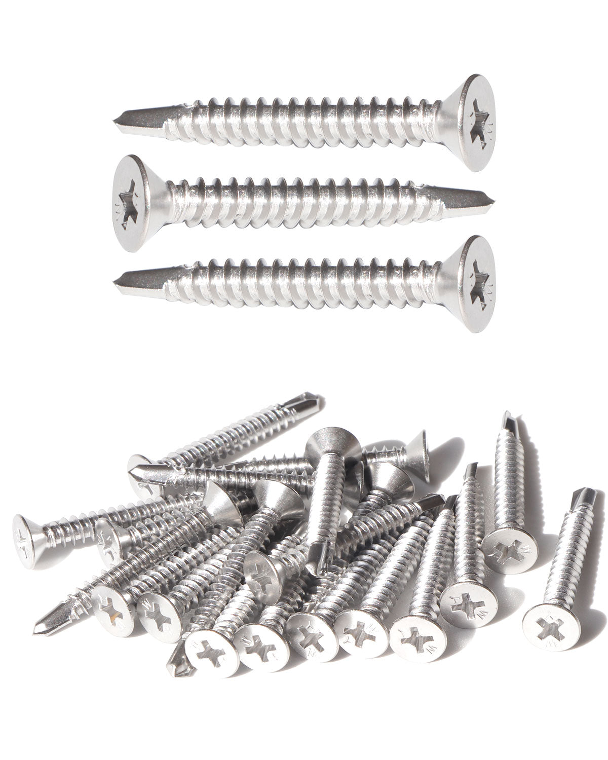 #12 x 1-1/2" Stainless Flat Head Phillips Self Drilling Screws (50pcs), Stainless Steel 410 Fully Threaded Sheet Metal Tek Screw Wood to Metal | by IMSCREWS