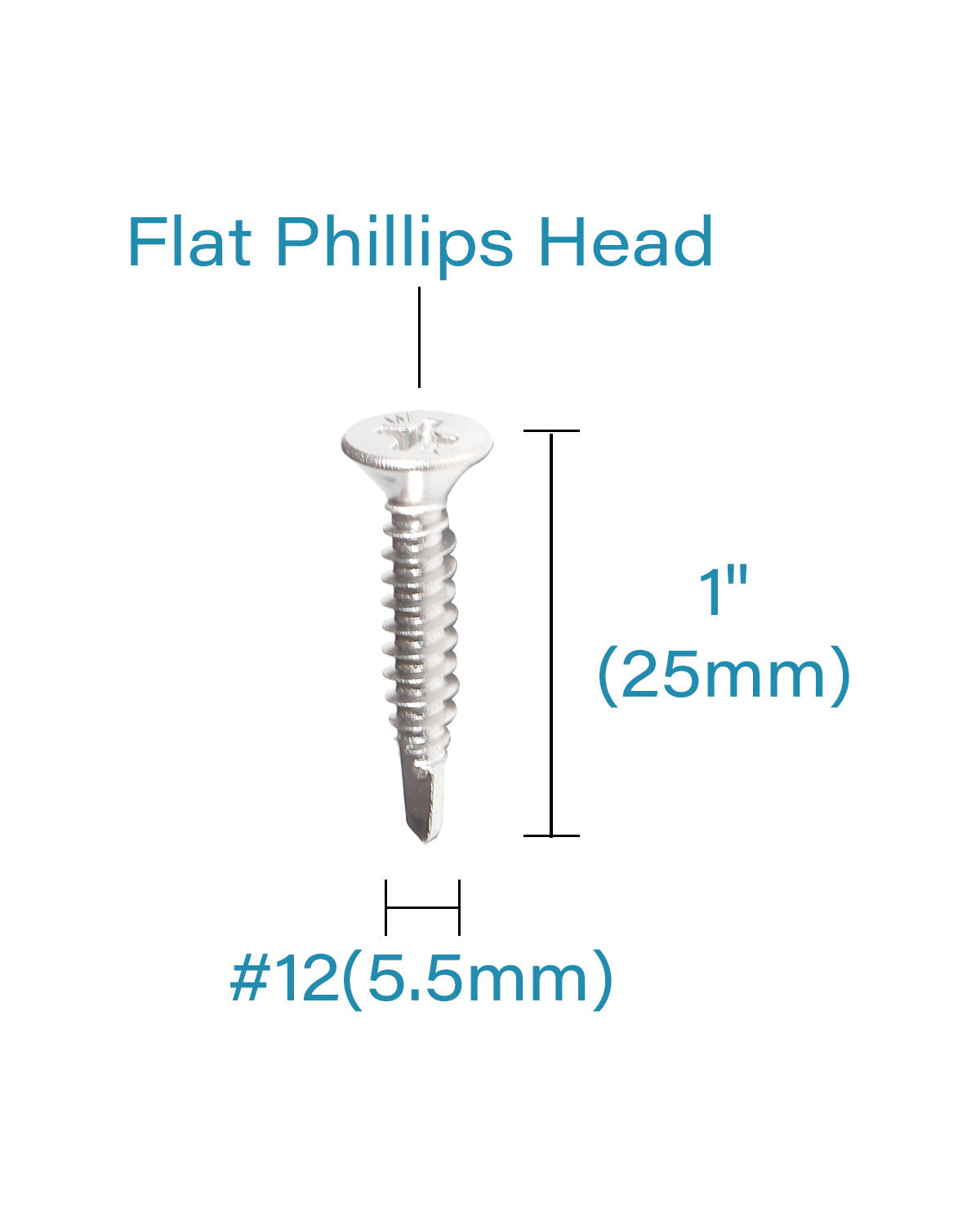 IMScrews 100 шт. # 12 x 1 дюйм Самосверлящие винты Phillips с плоской головкой из нержавеющей стали, винты из нержавеющей стали 410 с полной резьбой для листового металла Tek Wood to Metal