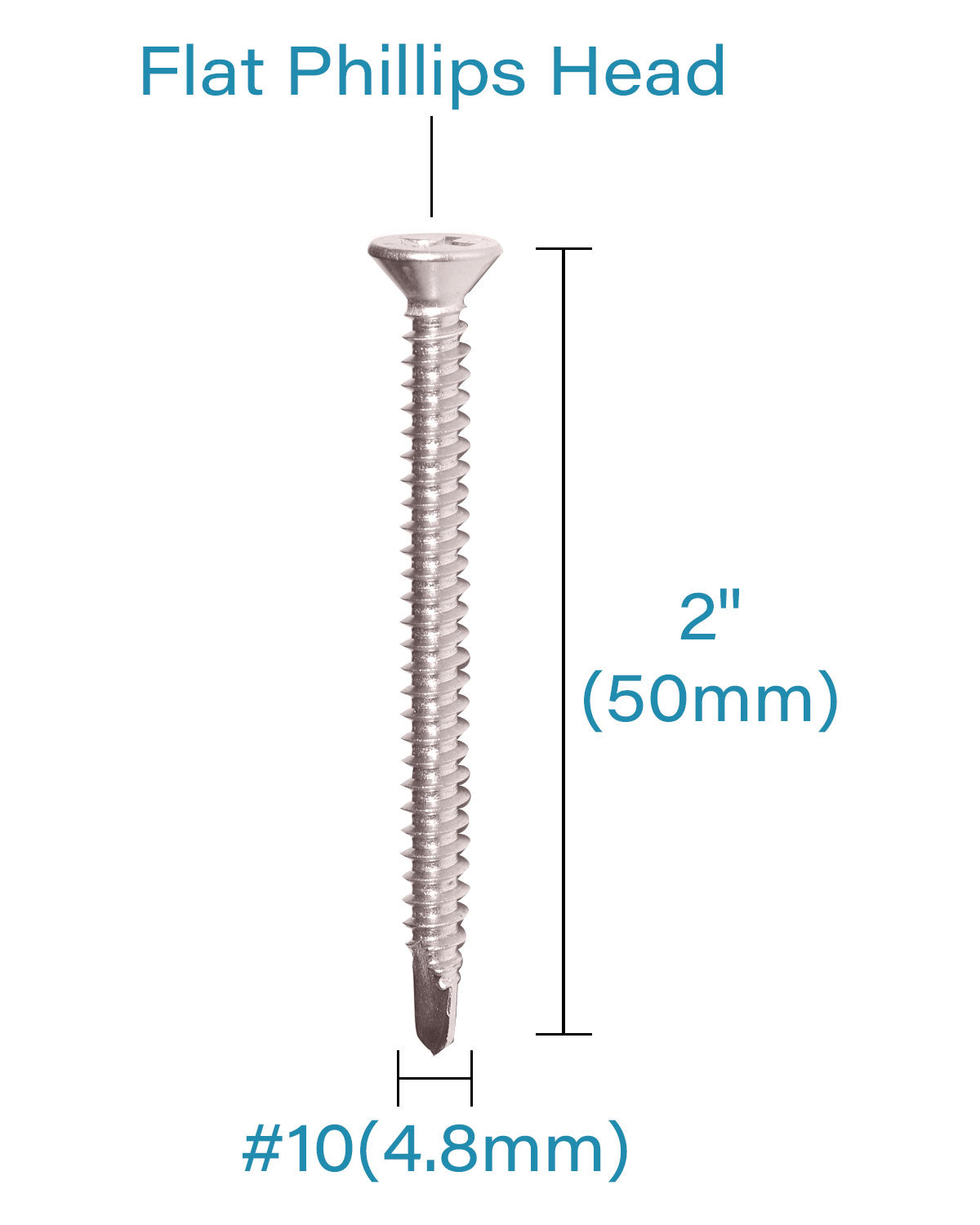 IMScrews 25 шт. # 10 x 2 дюйма, самосверлящие винты Phillips с плоской головкой из нержавеющей стали, винты из нержавеющей стали 410 с полной резьбой для листового металла Tek, винты по дереву и металлу