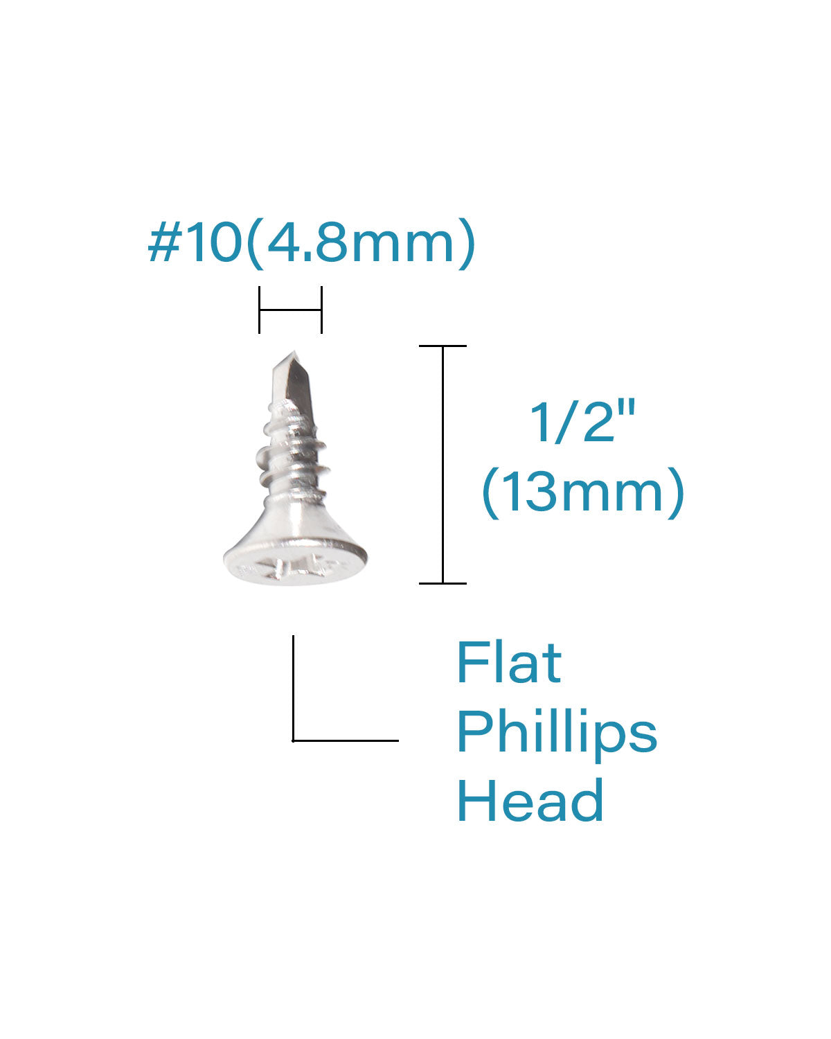 IMScrews 100pcs #10 x 1/2" Stainless Flat Head Phillips Self Drilling Screws, 410 Stainless Steel Full Thread Sheet Metal Tek Wood to Metal Screws