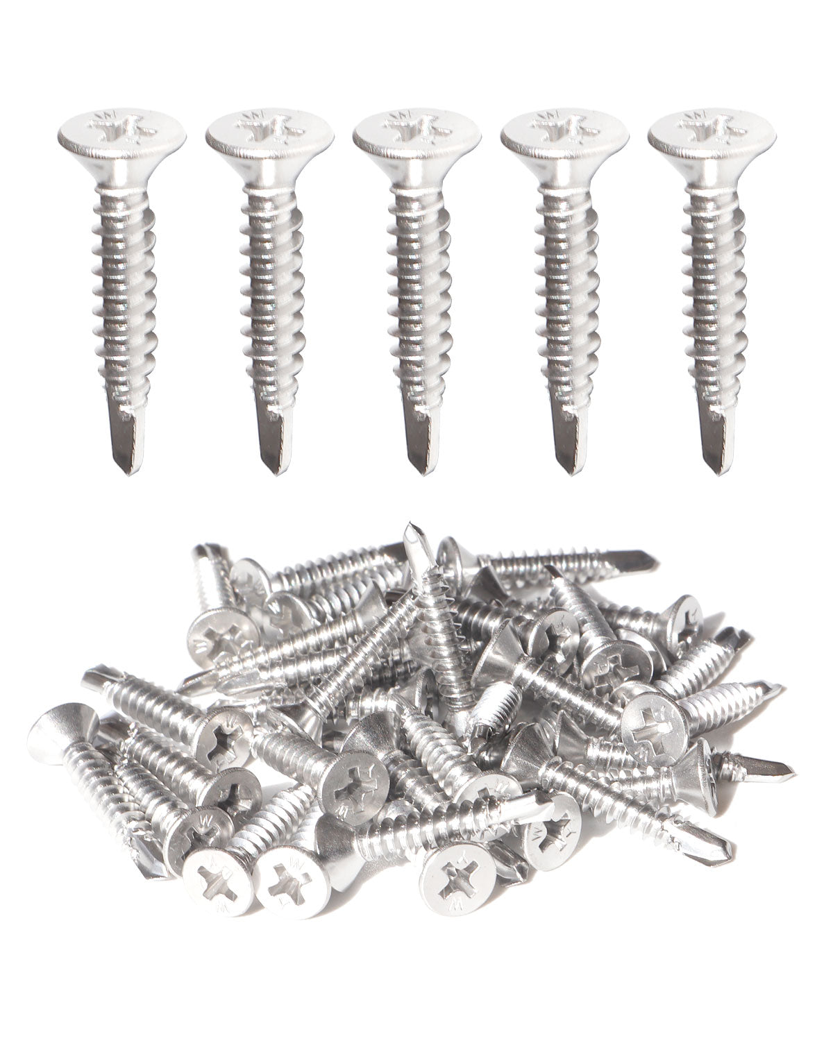 IMScrews 50pcs #10 x 1" Stainless Flat Head Phillips Self Drilling Screws, 410 Stainless Steel Full Thread Sheet Metal Tek Wood to Metal Screws