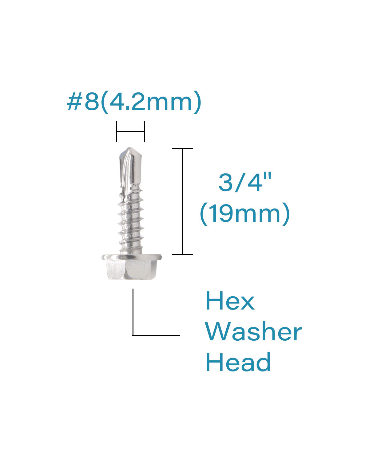 IMScrews 100 шт. # 8 x 3/4 дюйма, самосверлящие винты с шестигранной головкой и шайбой из нержавеющей стали, винты из нержавеющей стали 410 с полной резьбой для листового металла Tek