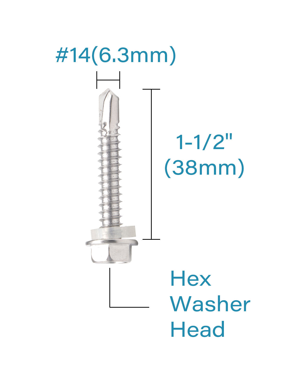 IMScrews 25 шт. # 14 x 1-1/2 дюйма самосверлящие винты с шестигранной головкой из нержавеющей стали, винты Tek из нержавеющей стали с полной резьбой из нержавеющей стали 410