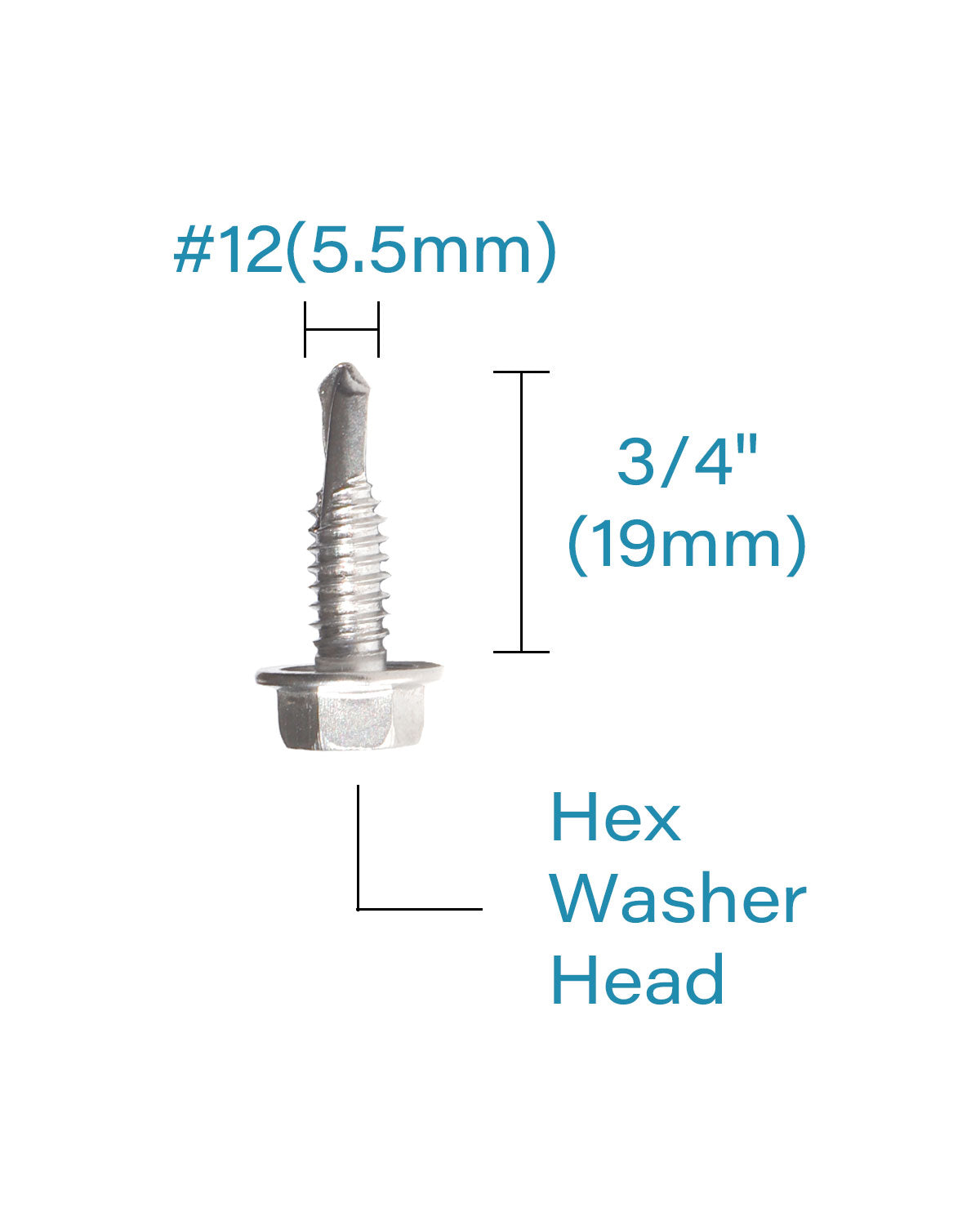 #12 x 3/4" Stainless Hex Washer Head Self Drilling Screws (100pcs) Stainless Steel 410 Fully Threaded Sheet Metal Tek Screws | by IMSCREWS